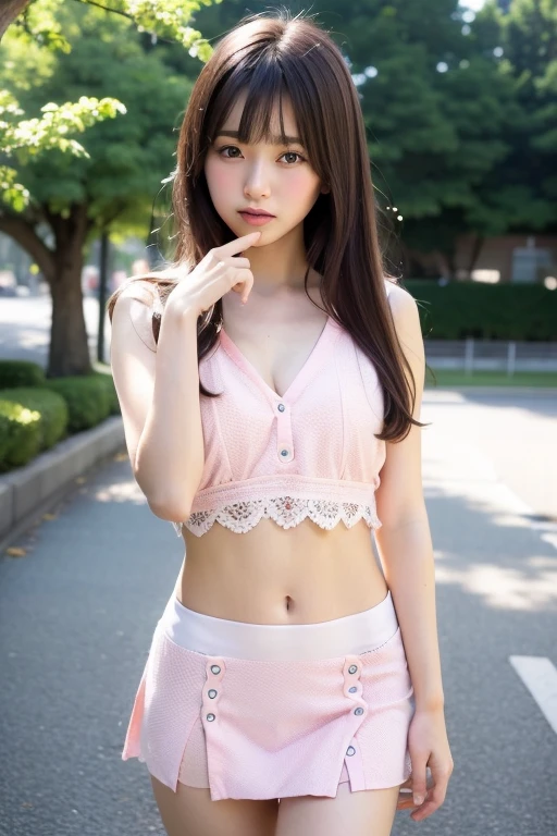 ((8k:1.27), best quality, masterpiece, super high resolution: 1.2,,A girl sitting in a back alley, looking at her with a disdainful expression,, whole body, ,student, whole body, both thighs ,flat chest:1.6, legs spread,gyaru make,camisole, miniskirt