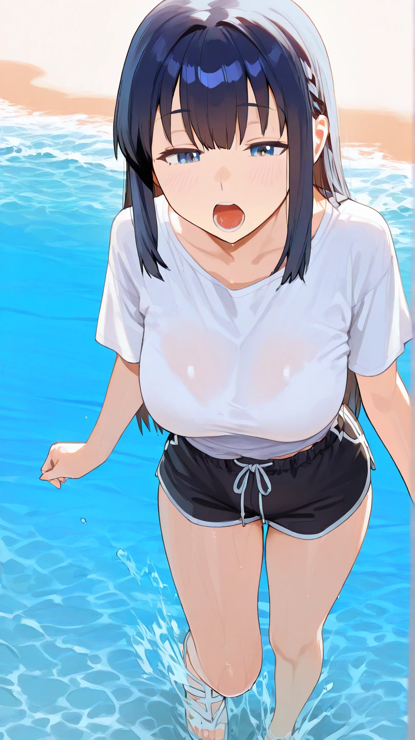 high quality、High resolution、High resolution、Inside a love hotel、One Woman(Have sex in the side position)、Angle focusing on the back、White turtleneck shirt、A tight mini skirt that shows off your butt、Droplet Earrings、Black Hair(Long Hair、Bangs that reach down to the mouth and cover one eye、slippery head、Wetた Hair、Silky Hair))、Blue heart-shaped earrings、Are fat(1.6)、Wet(1.9)、trembling(1.3),Climax(1.2)、Tree Eyes(1.9)、The corners of the eyes are raised.、Dark blue eyes、Saggy breasts(1.9),Big Breasts(1.9)、Long chest(1.9)、Her breasts are bouncing up and down、、ah、I agree、(((Angle from the buttocks))) (Black man)、(Big penis)、(A man is having sex with a woman from the side)