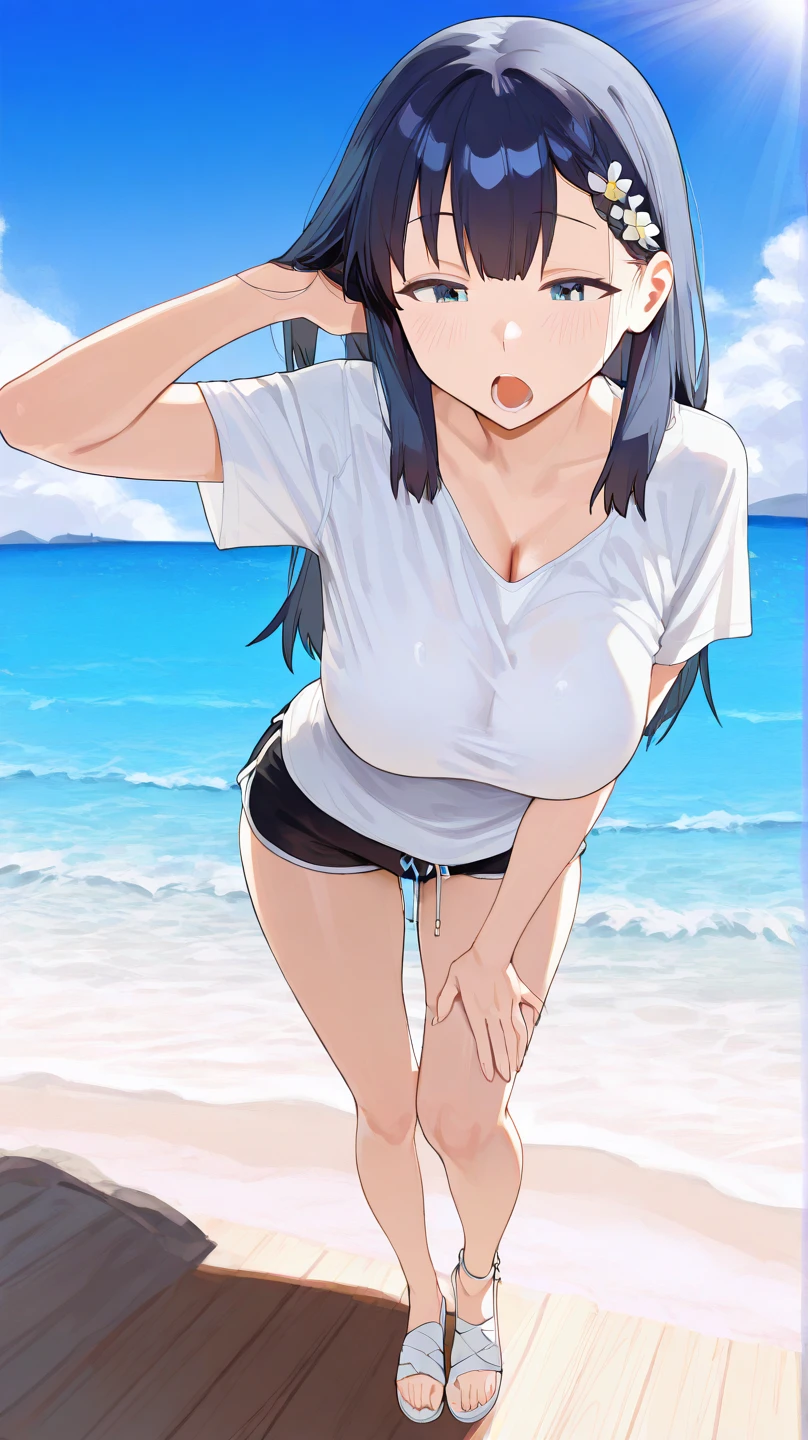 ((masterpiece, best quality)), high resolution,ultra detailed,8k,16k,detailed background, perfect lighting, 1girl,solo,nsfw,embarrassed,blush,steam,sweat,(on all fours,from behind:1.2),(from front:1.2),fisheye lens,close up anus,show your butt,look at viewer,wavy mouth,,small butt,pussy juice,cum in vagina
,(ika, blue hair, tentacle hair, blue eyes, long hair,white hat, bracelet, tentacles,,short stature,slender,child_body,skinny,pale skin,small breast),seaside house,summer,