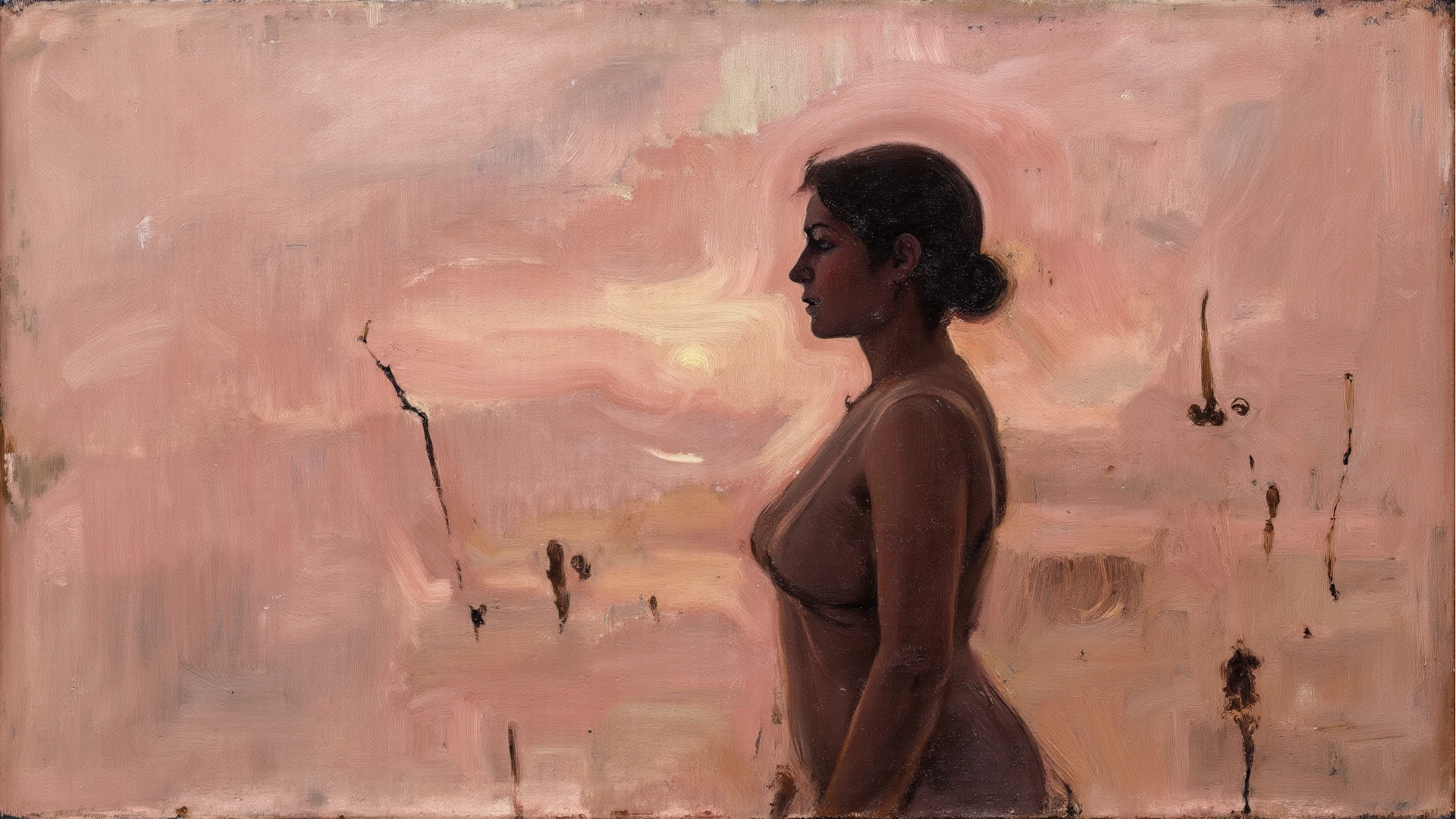 a naked, beautiful woman, bandit, (((legs apart))), flowing black hair, athletic body, dramatic lighting, fantasy landscape, ((oil painting)), volumetric lighting, highly detailed, cinematic, masterpiece, (best quality,4k,8k,highres,masterpiece:1.2),ultra-detailed