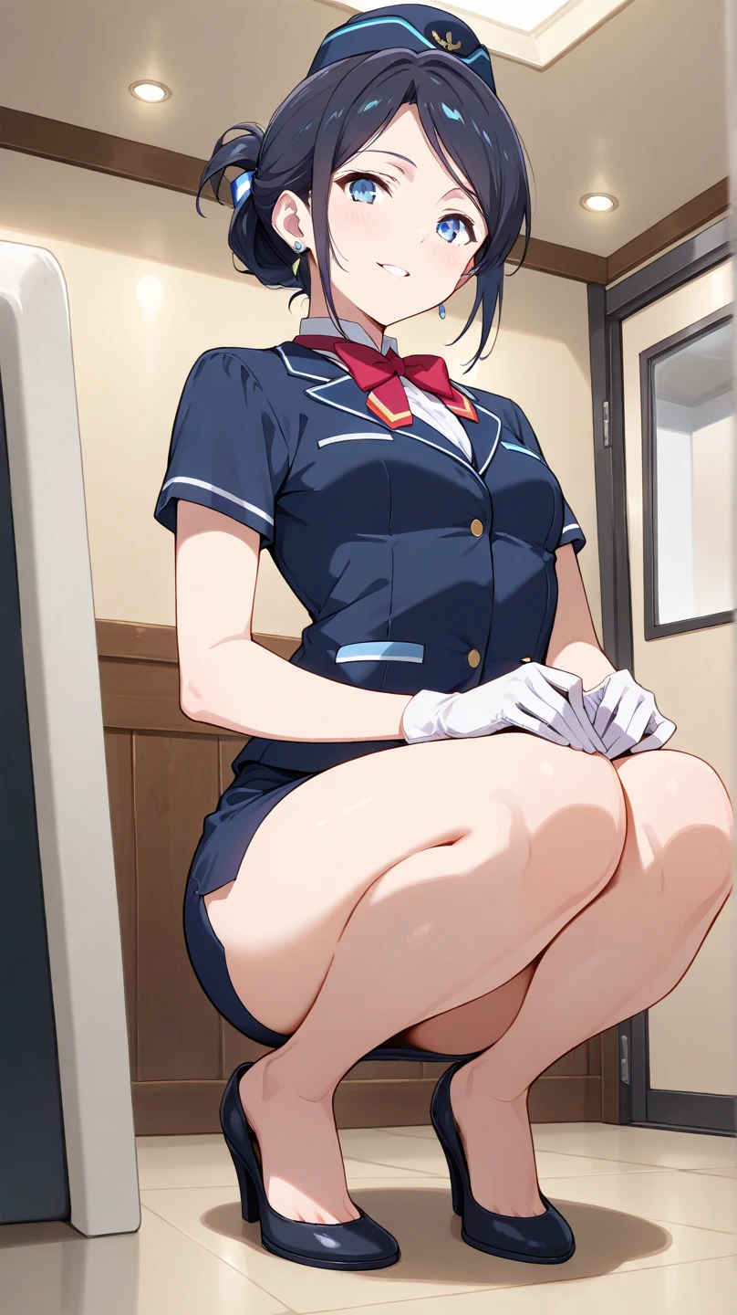 Mecha Wings、Blue Skirt、Accentuated thighs、chest、Black Hair、1 girl、solo girl、IS、Frame Arms Girl、Alice Gere Aegis、White Armor、Pink Line、income、headphone、hand on own chest、smile、Miike Naeko,One girl,alone,police,police ユニフォーム,police woman,tie,Twin tails