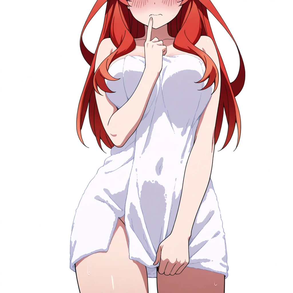 nsfw, best quality, masterpiece, highres, solo, {simple background:1.10}, {standing:1.15}, {nude:1.40}, {completely nude:1.20}, mature, {surtr_arknights:1.15}, red_hair, long_hair, horns, purple_eyes, bangs, breasts, hair_between_eyes, upper_body, cleavage, demon_horns, very_long_hair, medium_breasts, nipples, {pussy:1.15}, {pussy juice:1.30}, looking at viewer, {embarrassed:1.10}
