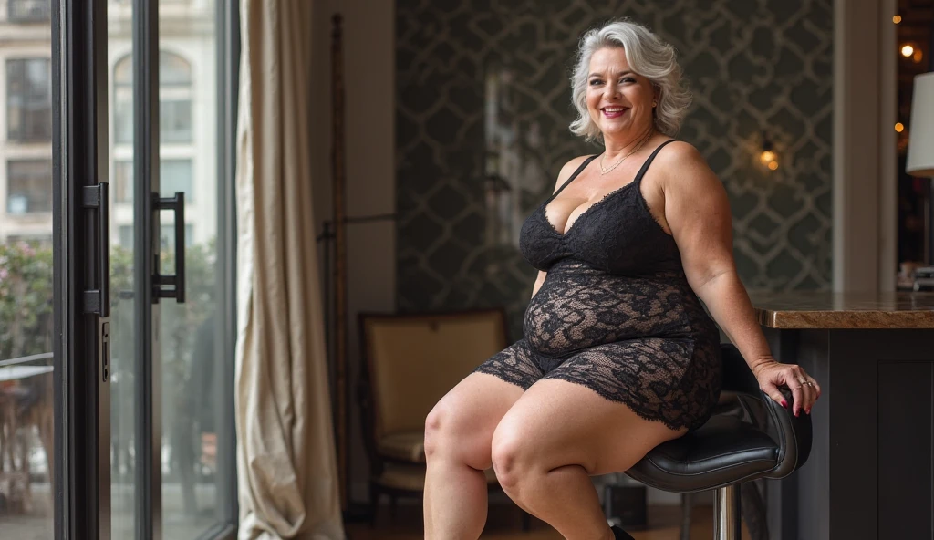 day, bright lights, plus size fat old women Sixty years old, red lips, long brown straight hair, perfect hair,, she smiling, posing in front of the wall, sitting on the chair and spread her legs, she weared formal business suit with grey jacket with black bra, older beauty, jaw dropping mature older beauty, old face and body with wrinkles, old face, attractive grandma, a gorgeous old brown curly hair, beautiful old grandma, lovely older mature grandma, gorgeous beautiful grandma over 80 years old, beautiful silver hair grandma, beautiful detailed body and face, a beautiful old grany, she's fat and curvy