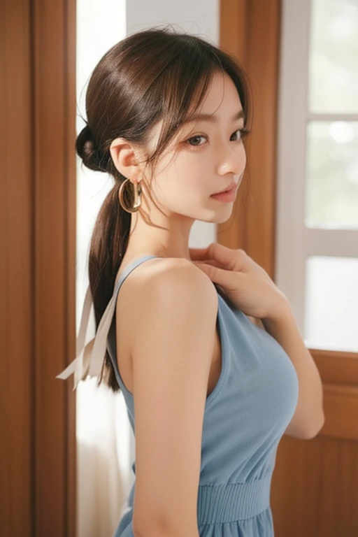 (((32k,high detal,high-detail、masterpiece,Attention to detail,full body Esbian,独奏))),Raw photo & realistic atmosphere,beautiful dark blue eyes,Detailed mouth,Glossy lips,Detailed eyebrows,Eyes drawn in detail with soft white skin that shines with every detail、azure eyes,Very beautiful eyes,Detailed lips、Very beautiful face,Very well-formed face、Lifelike face,shiny beautiful lips, Realistic Young Gravure Idol, Very beautiful pretty girl, Young Sensual Gravure Idol, Young Gravure Idol, Beautiful, Cute and sexy15 year old schoolgirl,the whole body is wet,dripped out,with a flushed face,Incredibly beautiful and cute15-year-old girl,(Looking at the camera:1.4),(darkness,Very dark,Red Room,Dark Hotel:1.7),(A sexy,Slightly chubby,High-Detail Hi-Definition Hi-Vision Japan HDTV ,Moist eyes,Gentle smile,,,high-detail,High-definition finger:1.5),(Wearing black pantyhose,cowboy shot,Open your crotch:1.8),(bright red hair,short-hair,High-definition luxury and sexy navy blue micro bikini,G-string,Big breasts shapely breasts,Detailed mature braided red see-through short dress,Mature body,Beautiful back,Beautiful ass,Sit up,from the rear,Turned,Show me your beautiful back,独奏,Cute 15-year-old girl,Very upscale sitting sexy in black pantyhose,braided see-through short dress,Gentle pretty eyes,amorous:1.9