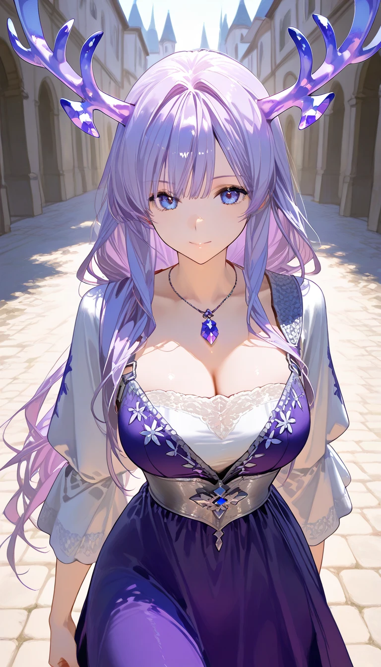 masutepiece, Best Quality, girl with、((Beautiful detailed eyes))、 (Detailed light)、depth of fields、Light purple hair、Light purple eyes、Long、wedding dress