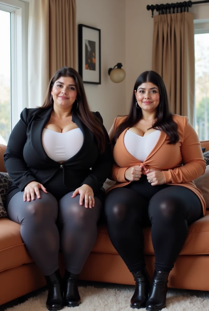 (((2 heads))), (Big bulge),Chubby, Very feminine and beautiful face, No beard, No body hair, Black leggings, Beautiful shiny straight brown hair, Spanish, Pale skin, Dark brown eyes,at the library,, massive Big bulge in crotch, Dripping white mucus onto the skin,Oily skin, Wet Skin, blonde, ハイライトのあるBlack Hair, Black Hair,Poor motor skills, smile, whole body, Realistic, Soft skin with attention to detail, wearing long dresses, Combined, Chubby, Saggy breasts,