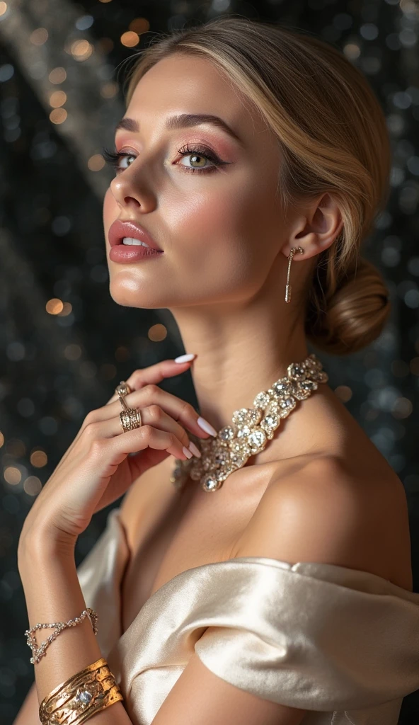 (Highest quality, masterpiece:1.2), Ultra-high resolution, Realistic, Front lighting, Exquisite detail, Exquisite detail and texture, One girl, alone ,(young), Facial highlights, Upper Body, Detailed face, Teardrop Mole, white skin, Silver Hair, ponytail, Braid, View your viewers, Big eyes, silk robe, (Hollow pattern, white, silk), Earrings, Small breasts, The body is slim, Luxurious Room, Professional Lighting, Photon Mapping, Radio City, Physically Based Rendering,