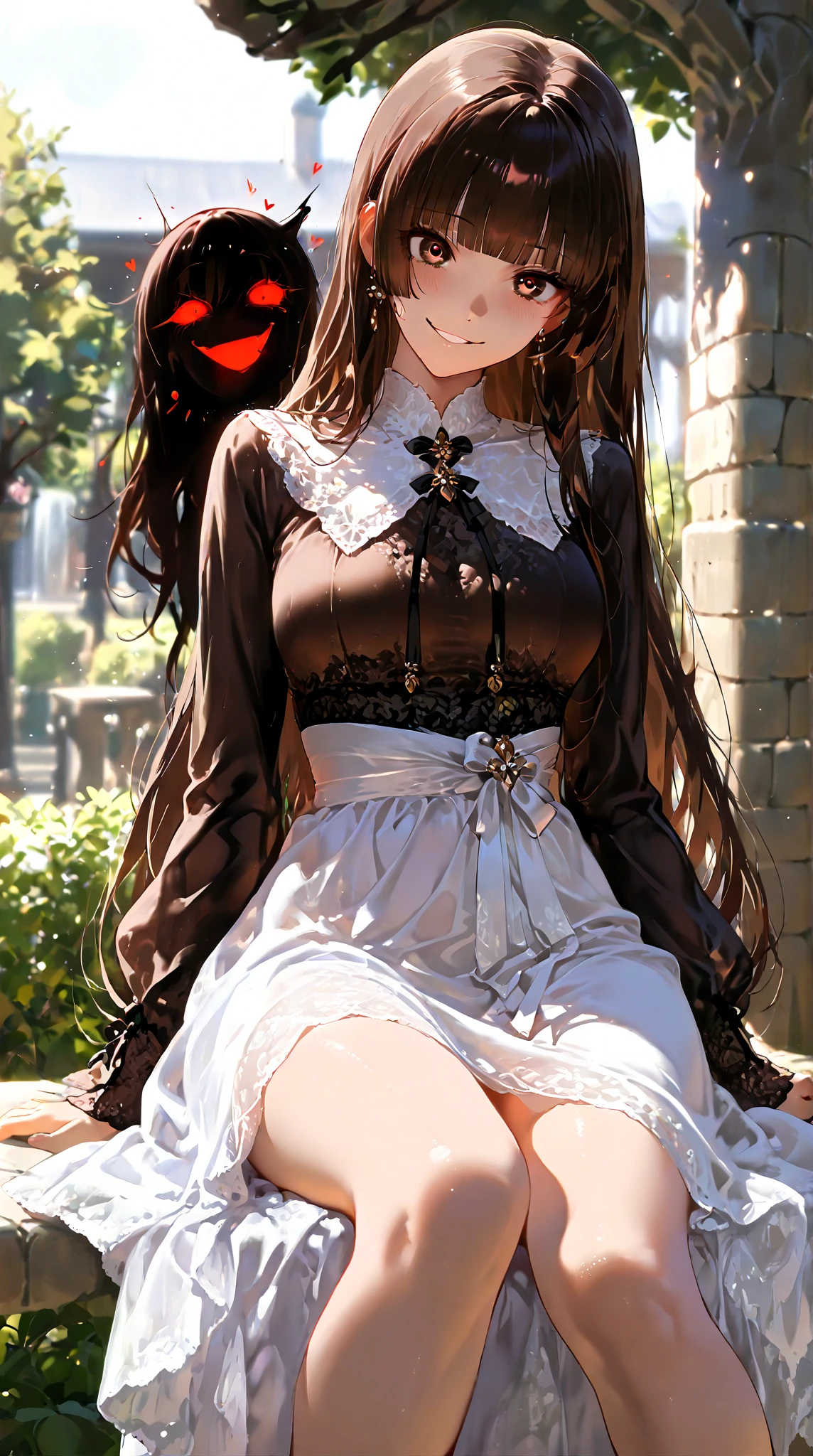 masterpiece, best quality, tachibana arisu, solo, (petite), brown eyes,brown hair,half updo,hair bow,
aroused, open mouth, kneeling, gothic lolita, (open clothes), (clothes lift), small breasts, nipples, pussy, garden,