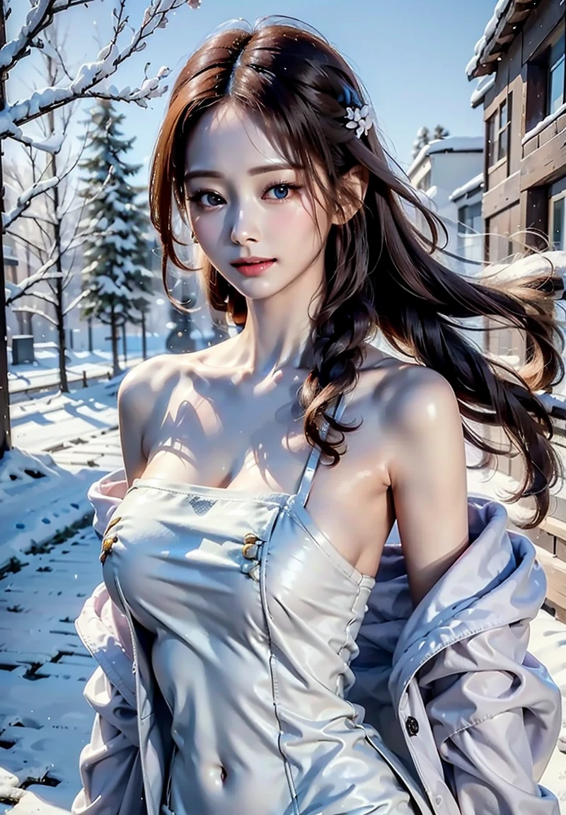 photorealistic, masterpiece, photorealistic, high resolution, soft light, hips up, Blue eyes, white hair, long hair,oversized clothes, jewelry, tattoo, cherry blossome,Especially a thin beautiful girl,