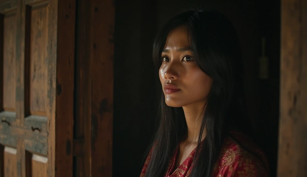 A cucoloris patterned illumination casting a small dotted hole shadow on a mode ling woman,1girl,solo,long hair,looking at viewer,black hair,closed mouth, lips, port rait, close-up,realistic,cinematic, film, filmic,casting shadow,venetian blinds castin g shadow light, shadow on face,face partially covered in shadow,different shado w,window casting shadow light,cinematography,detailed,detailed background.det ailed face,high quality,8k,cuculoris,kookaloris,cookaloris or cucalorus, light modifi er, different light pattern,creative light, unique shadow, casting shadow style8K Octane, real life
