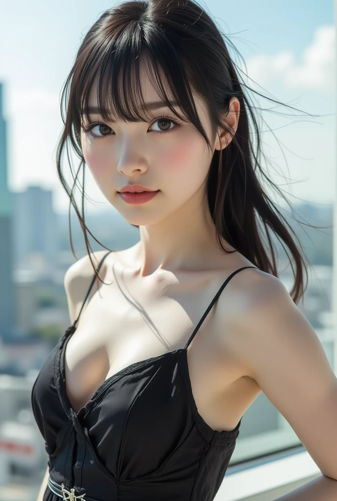 (masterpiece:1.3), (8K, Photorealistic, Raw photo, Best image quality: 1.4), Japanese schoolgirl、(Random Hairstyles:1.2)、:1.2、Super ailed face、Attention to detail、double eyelid、Put your chest together、Sharp focus:1.2、Beautiful woman:1.4、Light brown hair、Highest quality、masterpiece、Ultra-high resolution、(Photorealistic:1.4)、, compensate, eye shadow, Thick eyelashes, Fantasy, Looking at the audience, spring ((Natural big breastsper Body))