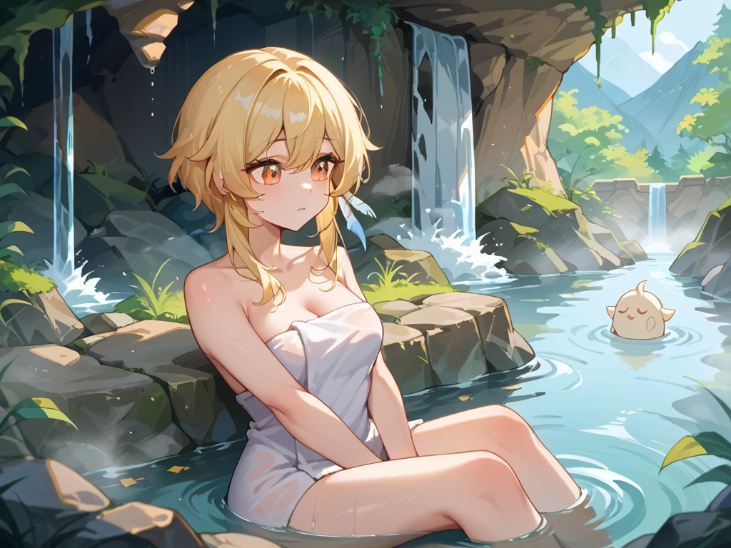 masutepiece, Fine detail, 4K, 8K, 12K, Solo, 1 person, Beautiful Girl, caucasian female, Lumia, Naked, Towel wrapped around the body, Taking a bath, Small breasts、Braless