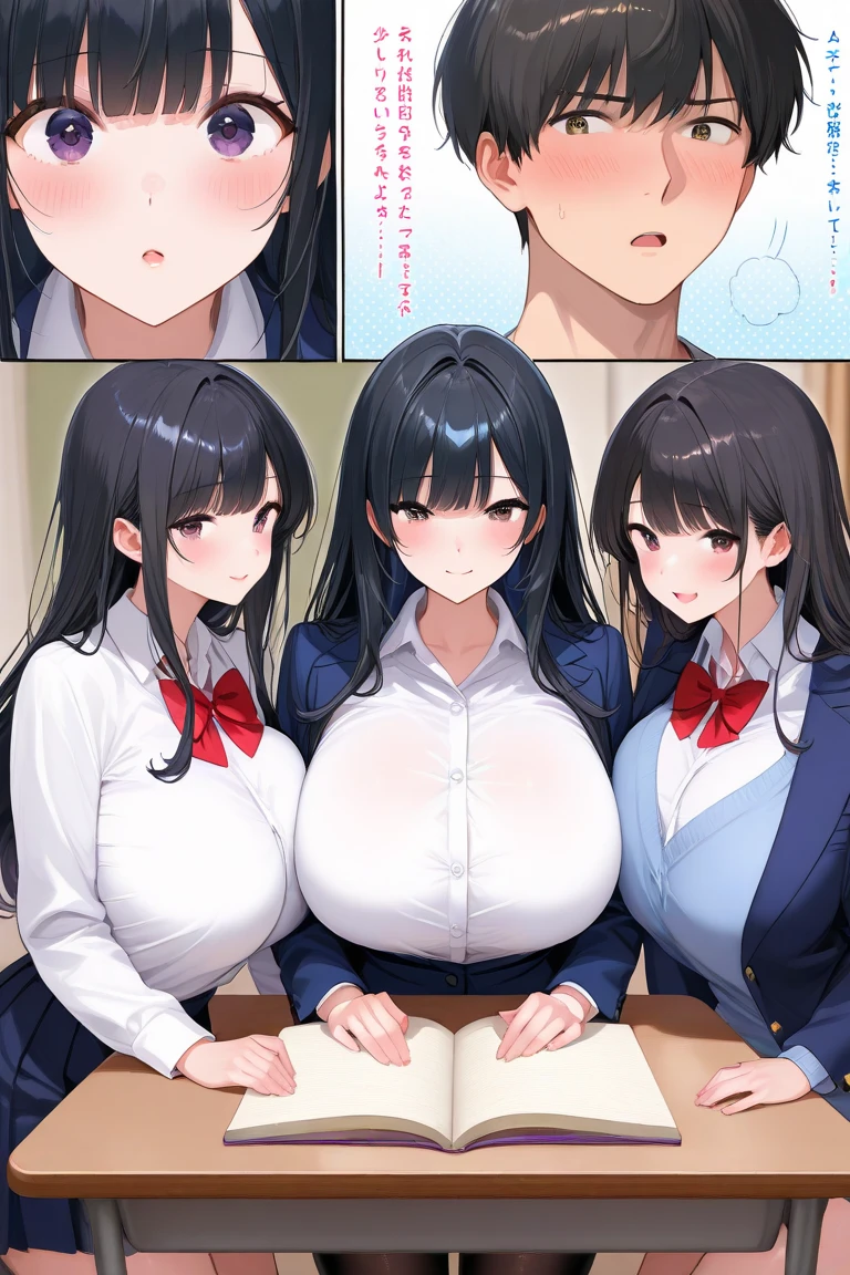 ((super high quality,))((Ultra-high resolution,))(16K,)(super masterpiece,)((Ultra HD ,))(Detailed shading,)4 y Housewives,Sit side by side on the bed,Office Lady,((popped Tight collar White shirts,))Unbutton the third butBlack tight skirt,Glasses,blush,Ahegao,necklace,wedding ring,Sweaty,Flowing Love Juice,