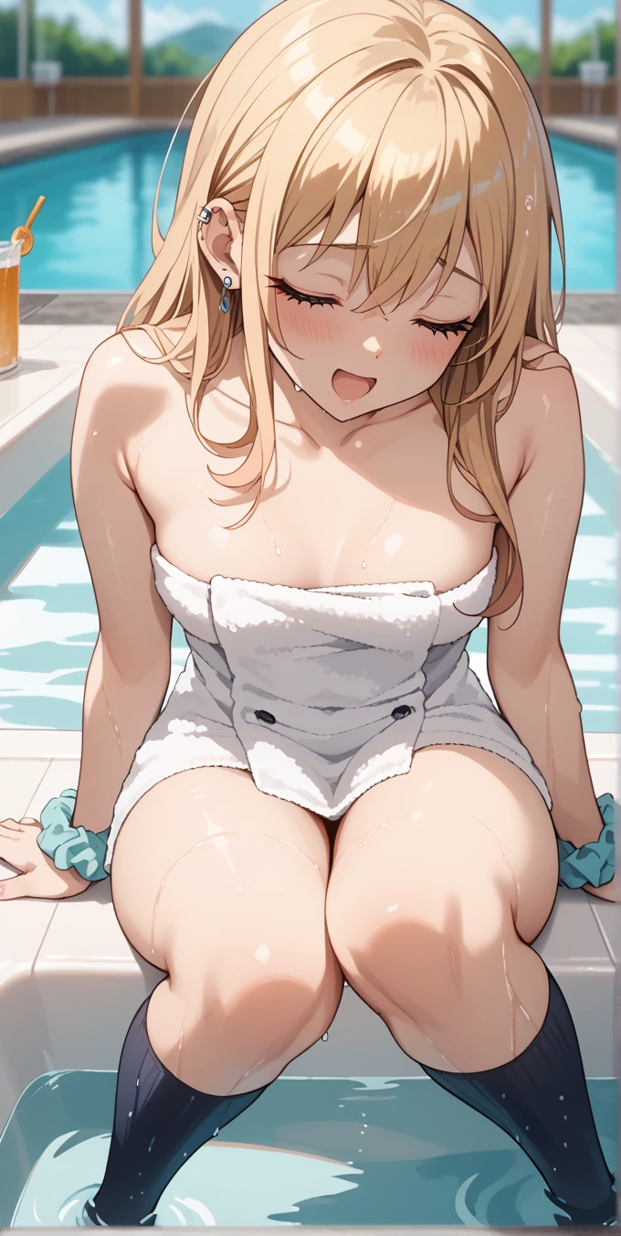 (masterpiece:1.2), (highest quality:1.2), Perfect Eyes, Perfect Face, Perfect lighting, middle ages, middle ages, city, 1 boy, Blonde, Noble long hair, Medium Hair, blue eyes, ((((White micro bikini)))) , open mouth, glaring, scared, disdain, arms behind head , spread legs, Lying on your back, (sweat), front, cum on pussy, Small breasts