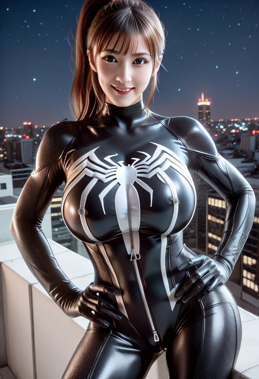 milf wife, 4K,realistically,glamorous,The very detailed,There is a girl in Dingcheng,Wearing a black Spider-Man costume,(black andwhite:1.4) the night,symbiote,poison,a large amount of mucus,she is a spider man,Black superhero theme,in front of the sky,Ruddy complexion,( standing, camel-toe,, Vulvar shape:1.3),legs spread apart,age 25,fully body