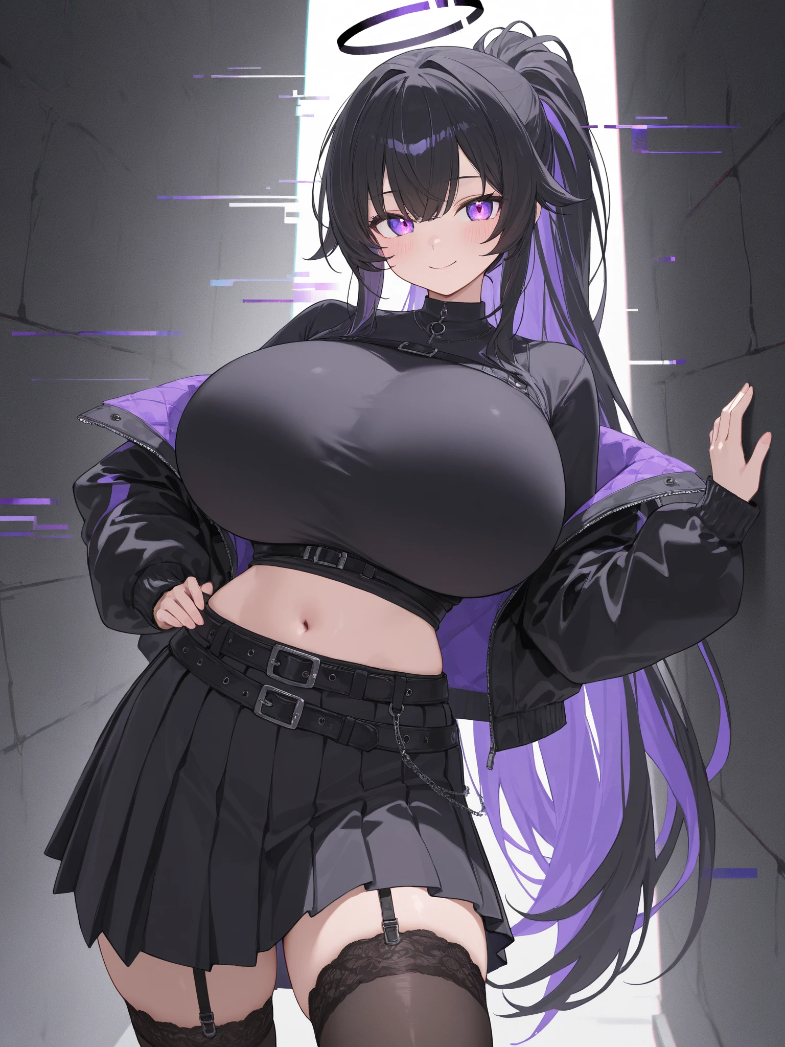 1girl, mature, HDR,UHD,8K, best quality, masterpiece, Highly detailed, physically-based rendering, extreme detail description, Professional, Black Hair, ((Thickthighs)), (Thick), long hair, green eyes, ((Hot)), (((, tight black Crop top))), sit , huge ass, big tits, ((open legs, show pussy)) (((Huge hips, Hip dips))), sexy smile, naughty smile, sexy face , ((( high waisted Black skirt )))