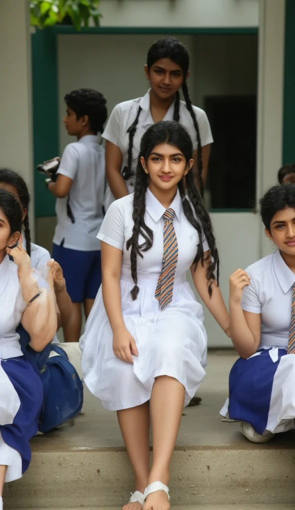 (Masterpiece),(8K),(High Quality),(School Class room woth black board),(Four Indian ladies),One Indian 55 years old,Teacher,wearing red saree(Posing in cat pose,on top of the teachers table, breast taken out from saree,aged breast,hanging down,saggy,staigth hair,gray_black color,bathed with hair oil,breast exposed,hanging nipples,tingue out,in licking position),One 16 years old indian school girl,wearing school unifom,standing next to teacher,(floppy breast,breast tanken out from school uniform shirt,school uniform shirt buttons open,breast exposing,floppy breast,hangging down,raised the school uniform skirt,vagina exposed,touching vagina,showimg vagina,self sucking breast,showing her vagina to teacher,curly hair,knee length,Bathed with hair oil),two other 16 years old school girls,wearing school uniforms,sitting on chairs with out desk,kissing,put tongues out(floppy breast,breast tanken out from school uniform shirt, shirt buttons open,breast exposing,floppy breast,hangging down,raised the  skirt,thighs exposed,touching breasts,showimg ,showing thighs to teacher,french braided hairs,knee length,Bathed with hair oil)
