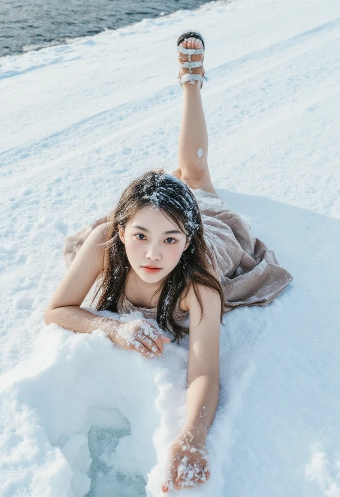 1girll、(8K)、(Top image quality:1.2)、(reallistic)、(Photorealsitic:1.37)、christmas decoration house、Santa Claus hat、Santa Claus Costume、Clothes are disheveled、(toppless)、(small nipples)、gravure、Beautiful Japan、Brown hair long、25-years old、(from above:2) 、(looking at viewer)、(kneeling pose)、Coming closer、upper body