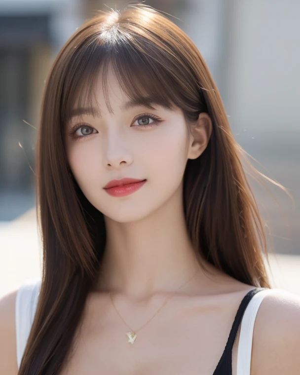 masterpiece, best picture quality, high quality, beautiful girl, Japanese, Japanese school girl, popular Korean makeup, detailed, swollen eyes, detailed eyes, detailed skin, beautiful skin, ultra high resolution, (reality: 1.4), very beautiful, slightly younger face, beautiful skin, slender, (ultra realistic), (illustration), (high resolution), (8K), (highly detailed), (best illustration), (beautifully detailed eyes), (super detailed), (wallpaper), (detailed face), looking at viewer, fine details, detailed face, pureerosfaceace_v1, smiling, looking straight ahead, looking straight ahead, angle from waist up, realistic photo, bright lighting, professional lighting, blonde, long hair, dark ruins, big red moon, gorgeous red and black dress, mature woman, long stylish bangs,キスショット・アセロラオリオン・ハートアンダーブレード
