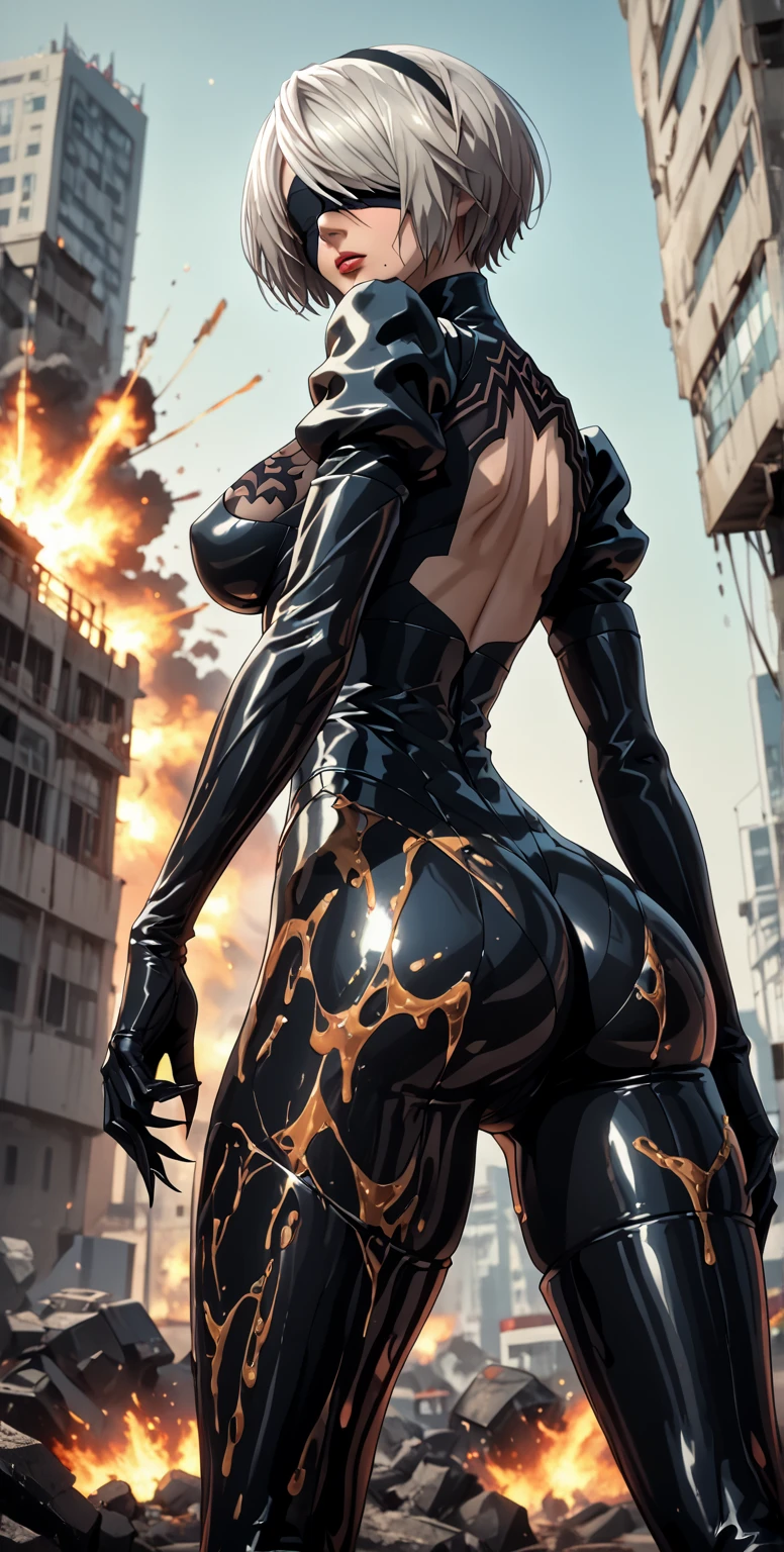 In the middle of the battle,nier,2Bvs Robot Army,