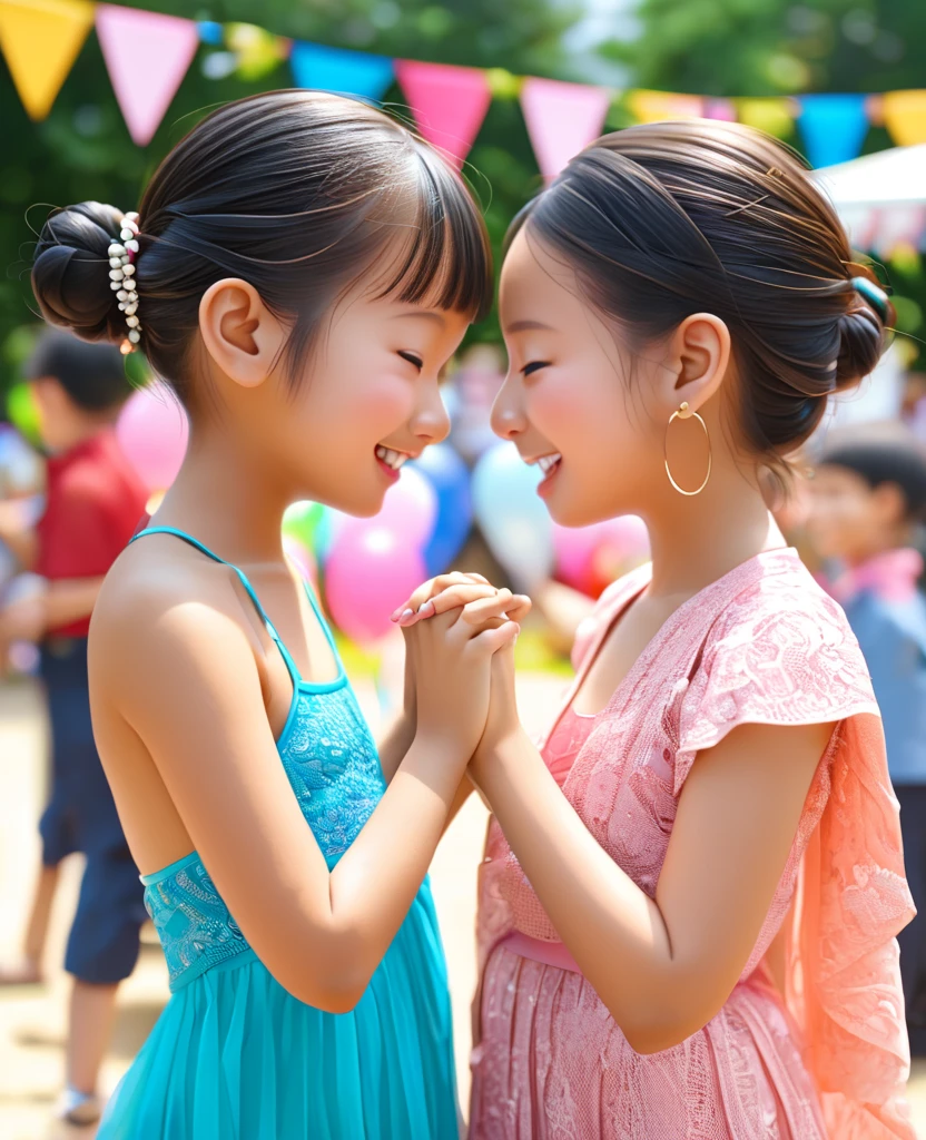 A photo of a boy and a girl lovingly holding hands