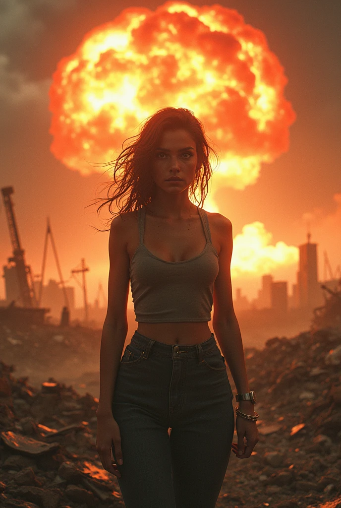 create a cover image for an action movie at night with an explosion about oral contraceptives with a woman in the middle of the fire with a pill box and a title talking about not very common side effects 
