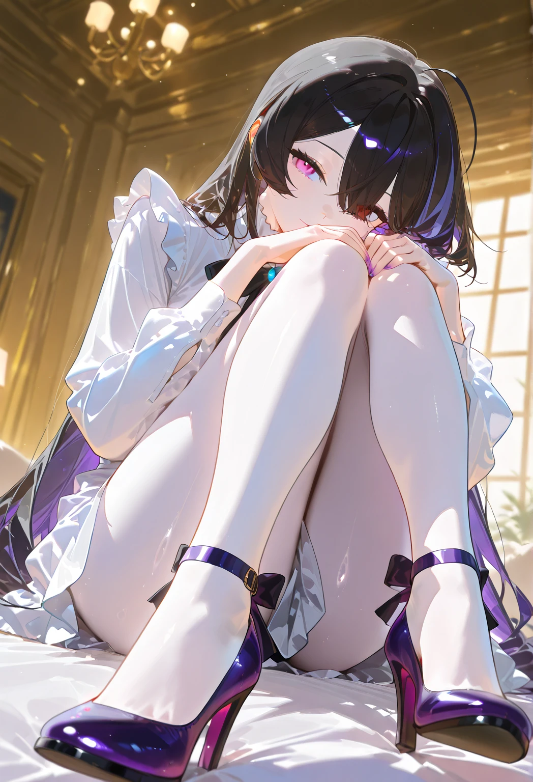No panties on the lower body Panties on the head White stockings Wet feet parted Anime shoujo