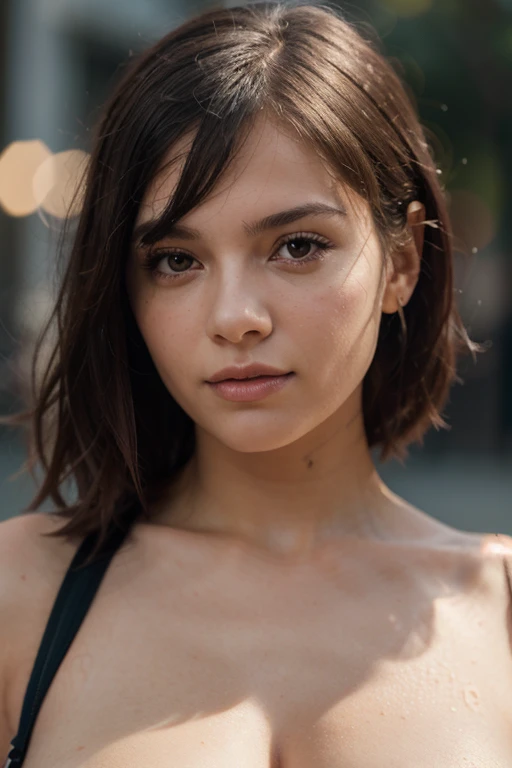 photo polaroïd, photo de nuit, photo de 24 ans.ô belle femme, peau pâle, bokeh, flou de mouvement brune belle poitrine yeux marron levre pulpeuse