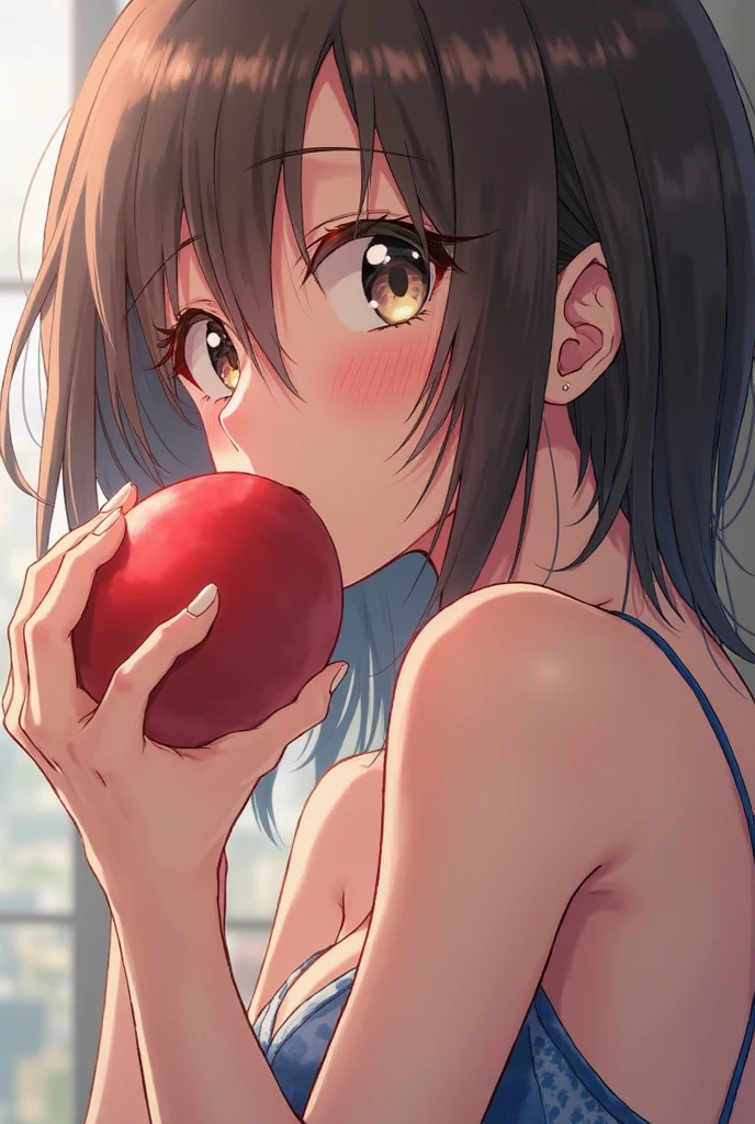 high school student、bra、Thin pubic hair、nsfw、classroom、Small chest、Holding an apple with my hand、Sit on a chair