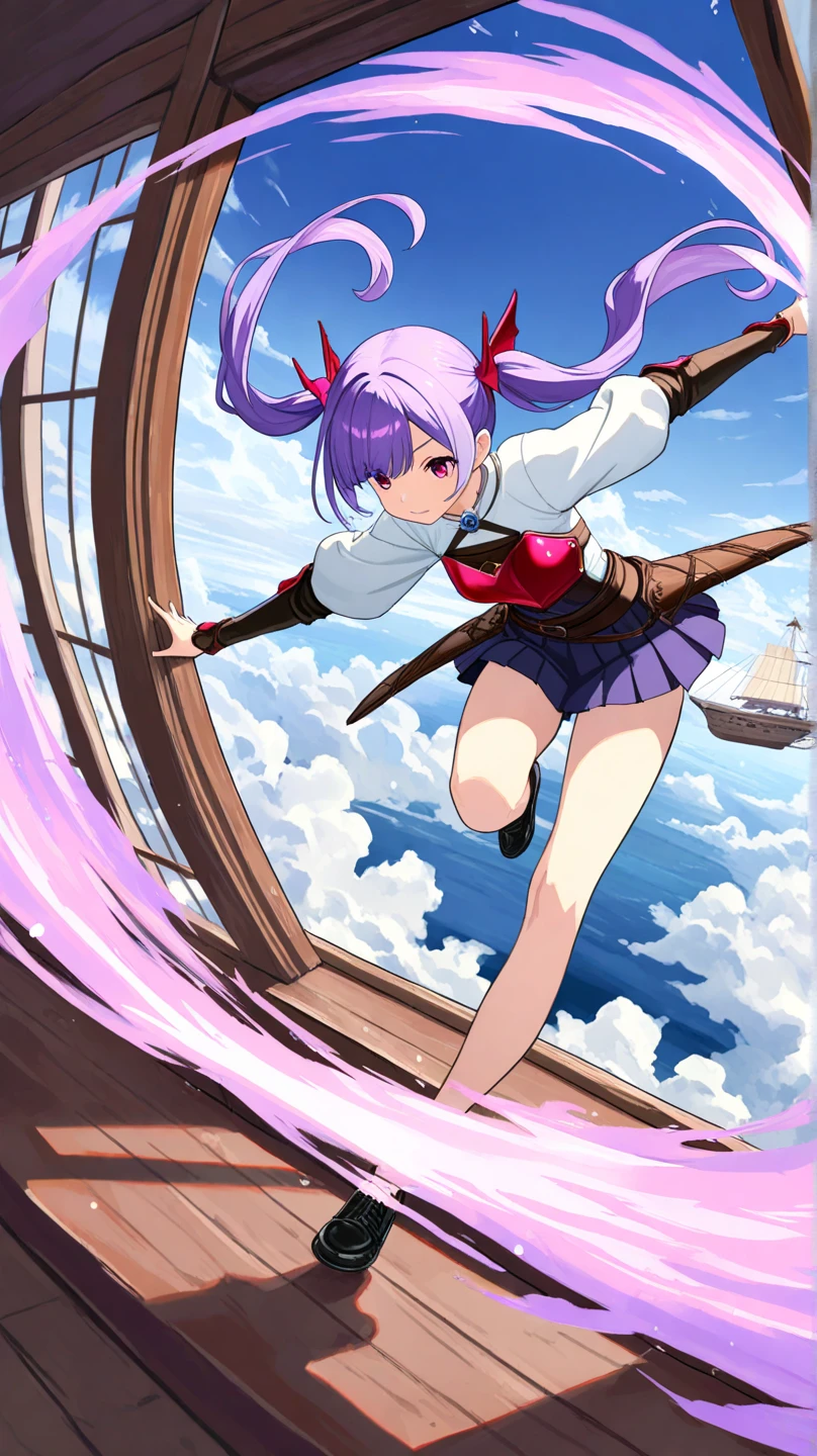 Takako Hirai, Junaida, Heikala, Surreal, mysterious, strange, fantastical, fantasy, Sci-fi, Japanese anime, sweets house, beautiful high school girl in a miniskirt who climbs on the roof to eat, perfect voluminous body, pale blue and pink sky, clouds, hyper detailed masterpiece, fairy art, depth of field cinematic lighting