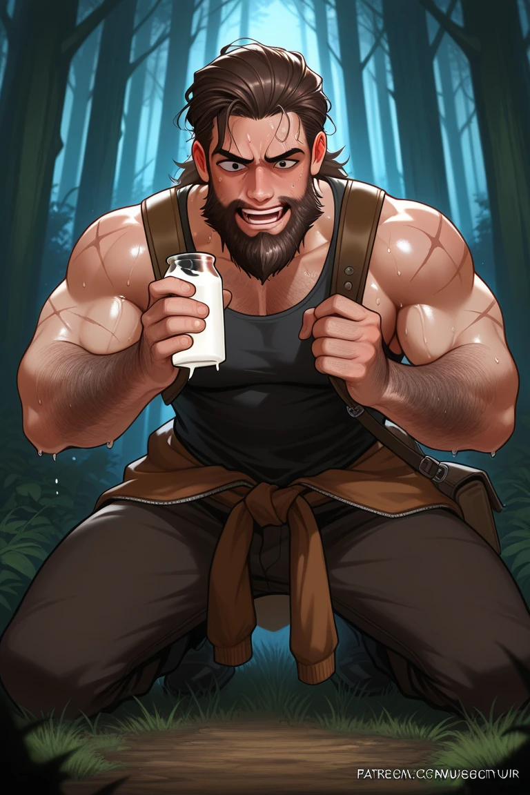 Iron Golem, full iron covered skin, beard goatee, smling, detailed muscular wet body hairy, big hard dick, cumming inside a cup of glass, in village,  photorealistic, hyperrealistic, 8k, highly detailed, masterpiece, cinematic lighting, dramatic shadows. With Moss in body.