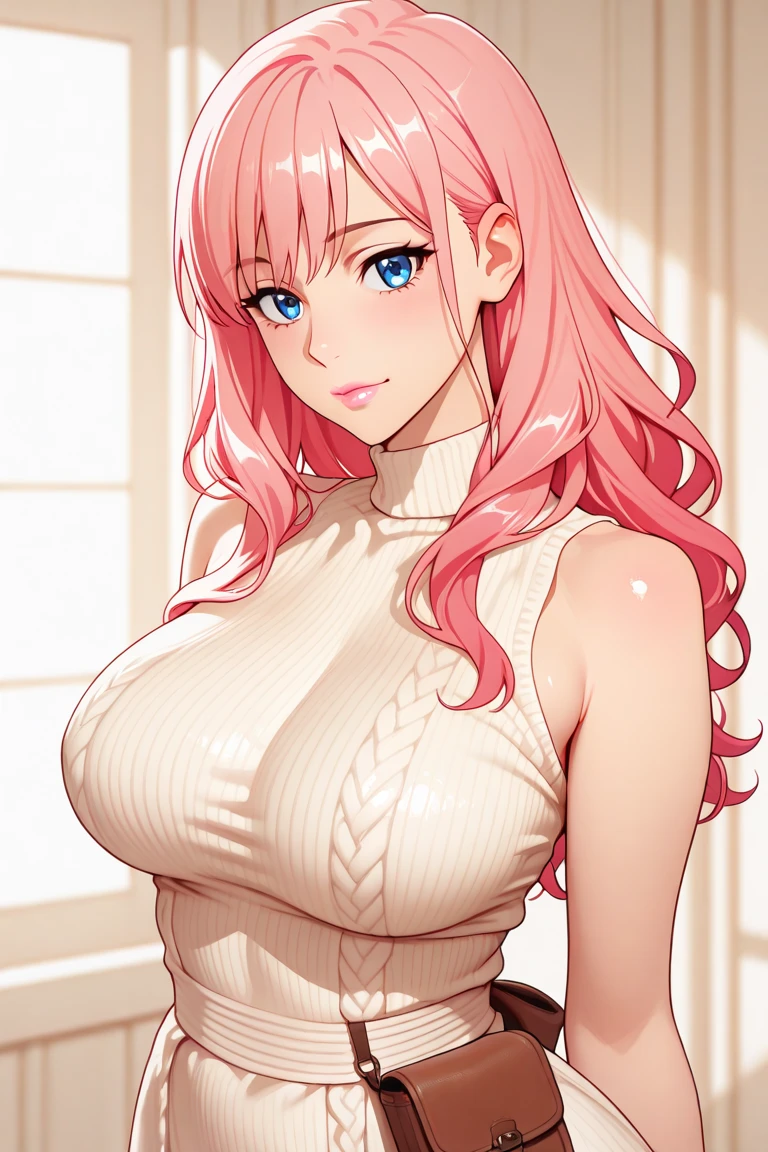 (best qualityer, ultra-detailded, photorrealistic: 1.39), bright and vibrant colors, studio lighting, romantic expression, work of art, medium round breasts, (1 madura), ((light neon pink hair: 5.2, long and messy wavy, hair over one eye)))), blue colored eyes, Double eyelids, light effect on eyes, Broad Hips, long sleeve red blouse, tiny pleated skirt, mischievous grin, ((corpo sexy)), standing alone, best qualityer, work of art, portraite, flirting with viewer, sultry posing, detailded, Perfect Anatomia, detailded art, High definition, 4K , high resolution, inside the country house, Linda e sensual sexy, romantic backdrop with professional lighting full of brilliant details, new, breasts out, naked, without skirt, sem T-shirt