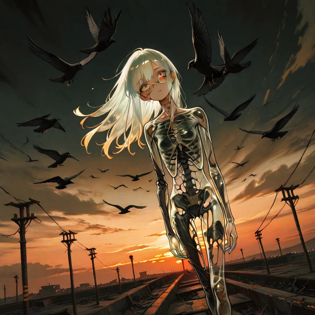 pile of corpses, closed eyes, scenery, perfect anatomy, white lingerie, angel, sad, :o, bleed, dirty