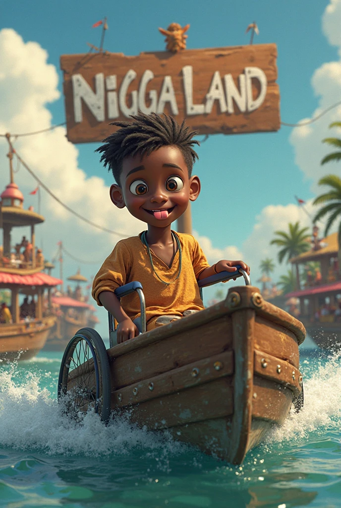 Pintura de Jean-Baptiste Monge depicting a black boy with a small surveying penguin dressed in shorts and beach shirt with rescue equipment on a sunny summer day, (Estilo Pixar)++, Jean-Baptiste Monge, In the apocalyptic city --Ar 2:3 --testp -otimista; --auto --s2