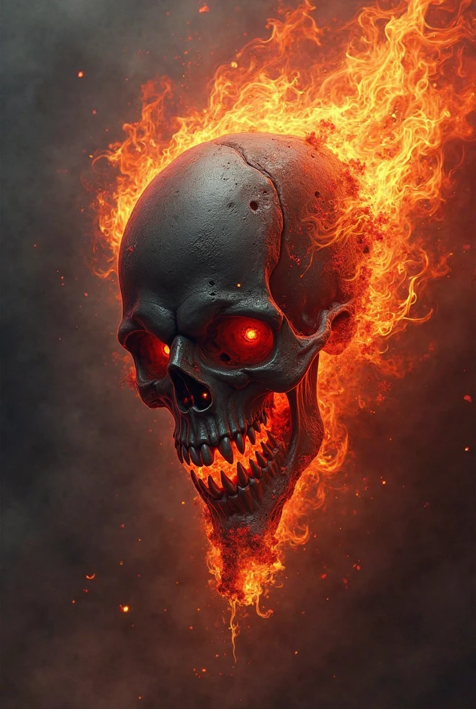 Angry fire skull with side view