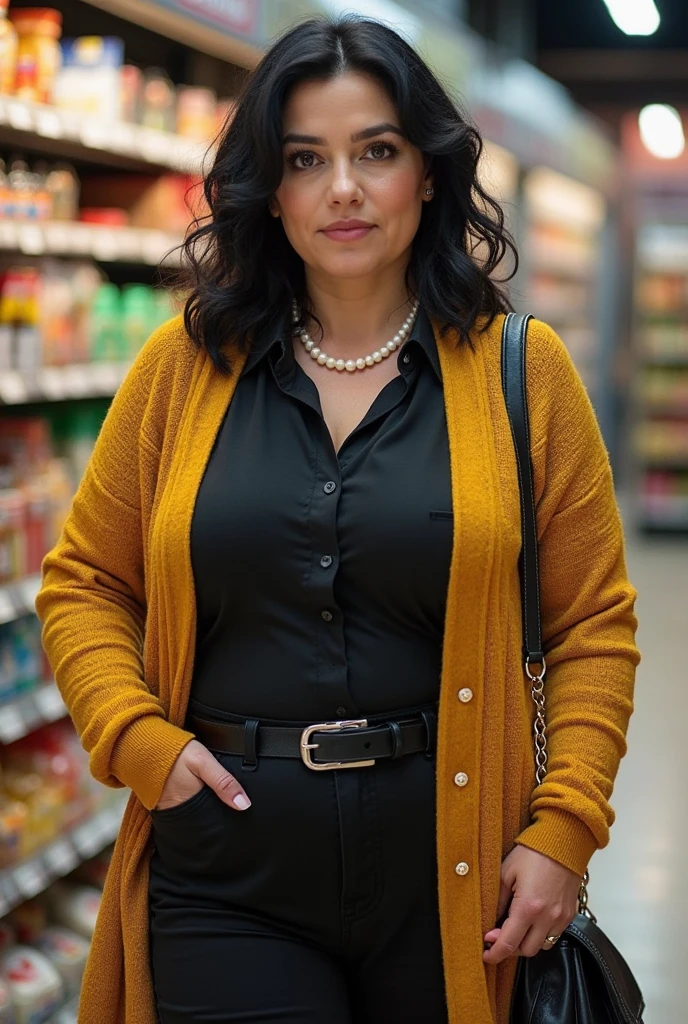 <lora:mona:1>, medium shot, realistic photo of mona, a mature woman, black hair, gilf, (busty:0.5), wearing turtleneck catsuit, standing in the supermarket, looking at the camera, (masterpiece:1.0), (best quality:1.0), beautiful, (intricate details), unity 8k wallpaper, ultra detailed, flash photography, candid photo