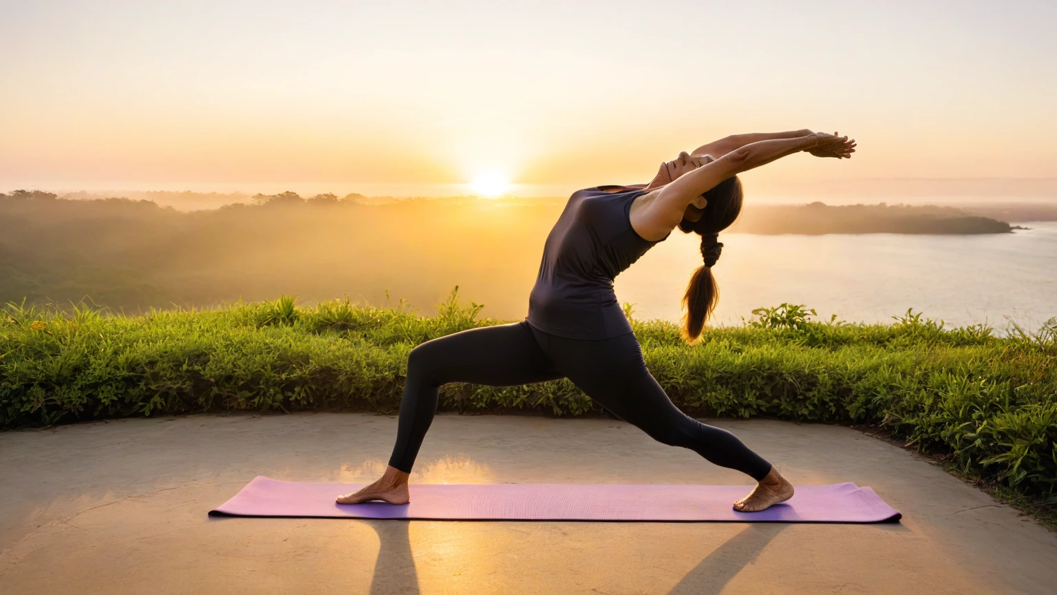 A picture of her showing off her new yoga moves in front of a beautiful sunset,original,Hot mom with plastic surgery, lives in brentwood, CA