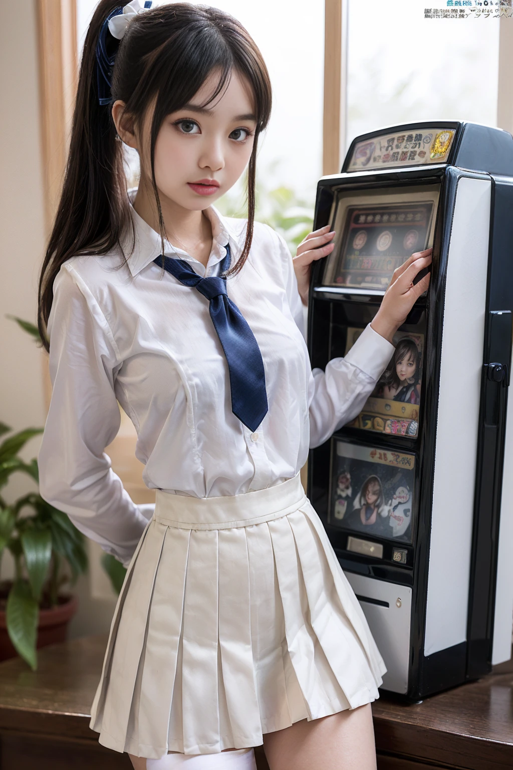 Female staff at a pachinko parlor、I'm lifting my skirt、white panties、Blatant crotch、Thin fabric panties、Sheer crotch、micromini skirt、Panchira、Upper Eyes、eye glasses、huge smile、Y shirt、校服、Business suits、