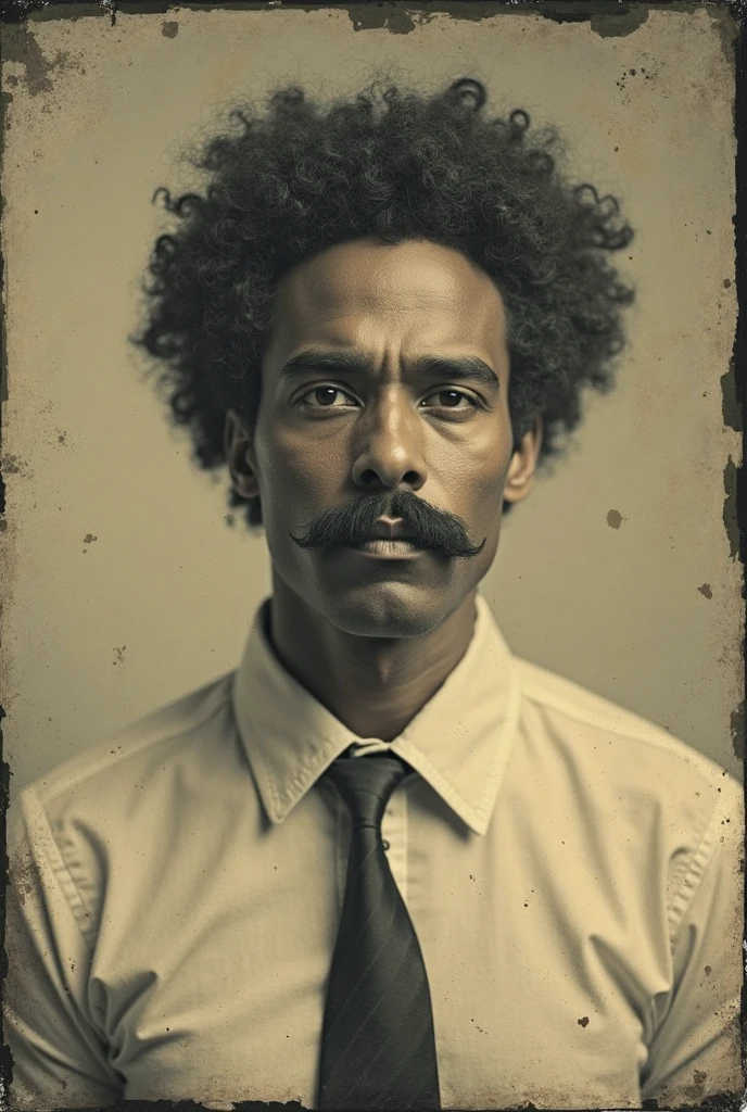 thin malnourished black man with very large mustache and hairy chest looking at his empty wallet