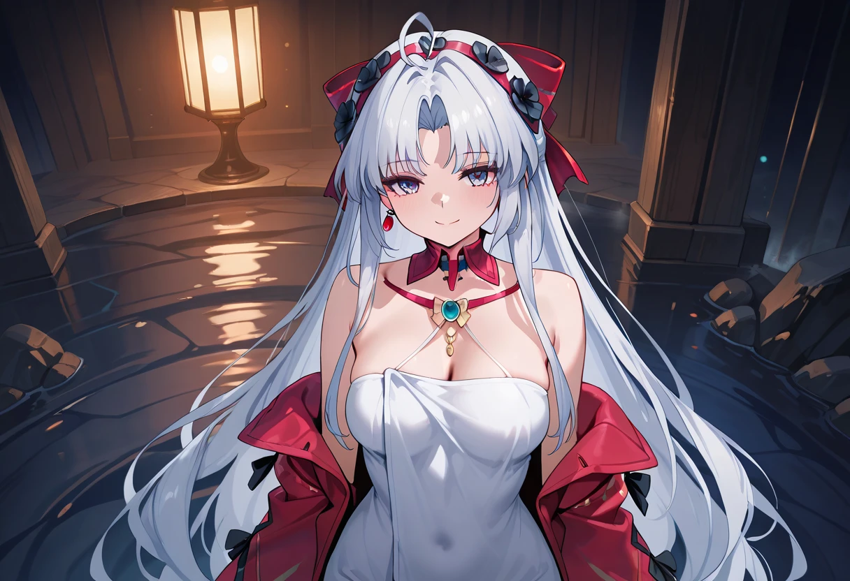 ((masterpiece)), ((Best quality)), (high resolution), (illustration), (an extremely delicate and beautiful), (ultra detailed beautiful face and eyes), nsfw, 1girl, leaning forward, YukineChris, long hair, purple eyes, twintails, low twintails, ahoge, large breasts, fishnet pantyhose, red a bow tie, volumetric lightning, detailed skin texture, detailed, volumetric shadow, anime screencap,Highest quality, Sorceress, ancient babylonian nobility, ((tan skin:1.2)), (brown skin color),Long hair, twin braids, hair ornament, wine colored hair, smile, Below average size breasts, bare shoulders, (underboob:0 Legs apart、Ready your gun?、Stretching arms to emphasize cleavage 8K, masterpiece, Best_quality, high_resolution, ultra_details, detailed, 1girl, 独奏, looking_at_viewer, upper_body, indoors, braid, blurry, bangs, white_hair, blurry_background, collared_shirt, church, hair_ribbon, hair_between_eyes, stained_Glass,sidelocks, depth_of_field, light_particles, window, french_braid, Alphonse Mucha Style, sharp focus, perfect hands, perfect face, perfect eyes, perfect light, dynamic light, natural light, Masterpiece, Best quality, red dress