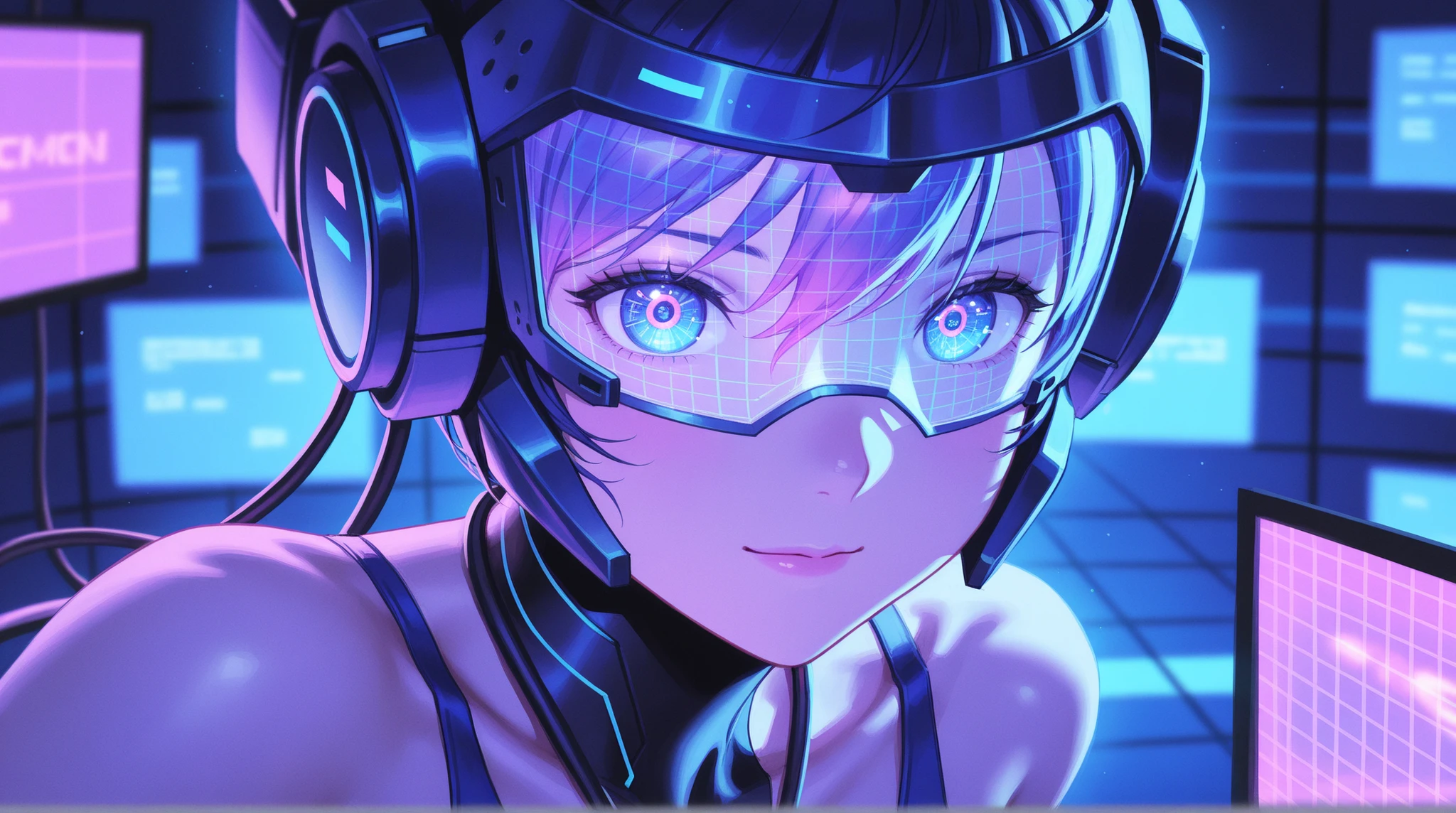 Woman Holding A Virtual Retro Headset At Night, in the style of hustlewave, 1980s, post - internet aesthetics, reefwave, wetcore, transavanguardia, childlike