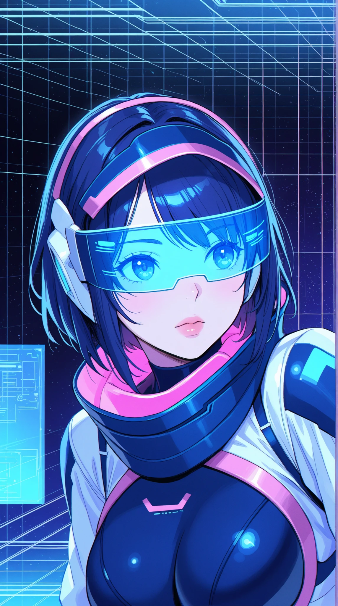 womanhood, Swim through cyberspace, grid, Mechanical Visor , 