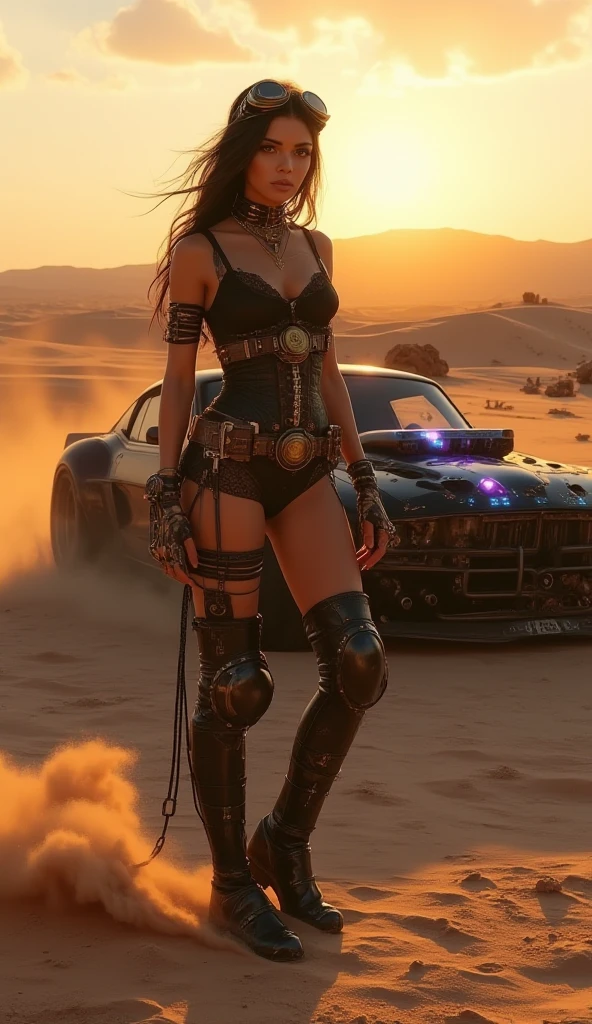 Beautiful Alluring Female Dystopian Knight, oily rough skin, Athletic, toned body, Jewelry made from rusty scrap metal, dirty shabby leather jacket, bikini armor made from car parts and scrap metal, Dystopian punk theme, dieselpunk, lying on the roof of a car, Beautiful D&character portrait, Beautiful Face, sinister, Dark Fantasy, Fiverr Character DND, Octane render, digital art, extreme detail, 4K, Ultra HD, polished, Beautiful, hyper-detailed, difficult, Develop, meticulous, Photorealistic, sharp focus, clap, character design, Unreal engine, 3D rendering, volumetric lighting, reflections, glossy, digital illustration, sensual pose, Suggestive pose, full body shot, lower chest, 💖❤💕💋❣