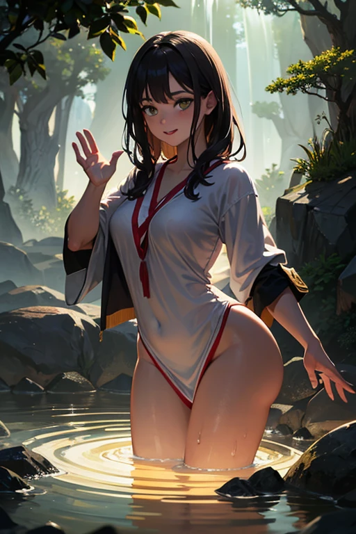 from behind huge ass muscular girl black hair yellow eyes pale skin from behind sitting onsen massive ass