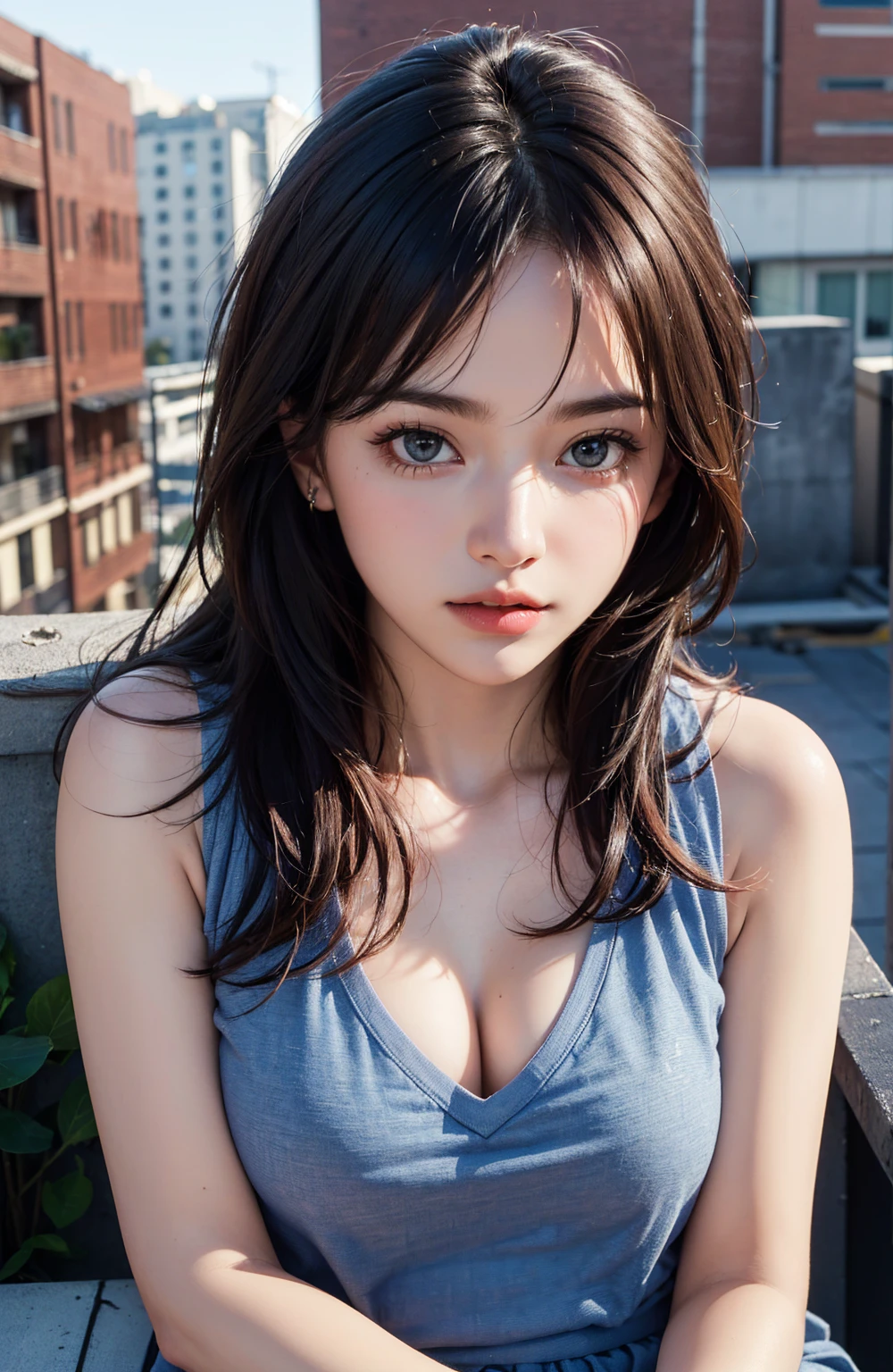 Ultra-high resolution, masterpiece,  Highest quality, Perfect Glowing Skin, Perfect lighting, Detailed lighting, Dramatic Shadows, Ray Tracing, Black sweater, View your viewers, Off the shoulder, Big Breasts, Exposed cleavage, blue eyes, Sharp Face, Sharp eyes, Long Bangs, Shortcuts, Browsing Caution, , ((Dark Background)), Oversized hoodie, Wearing a black hoodie,