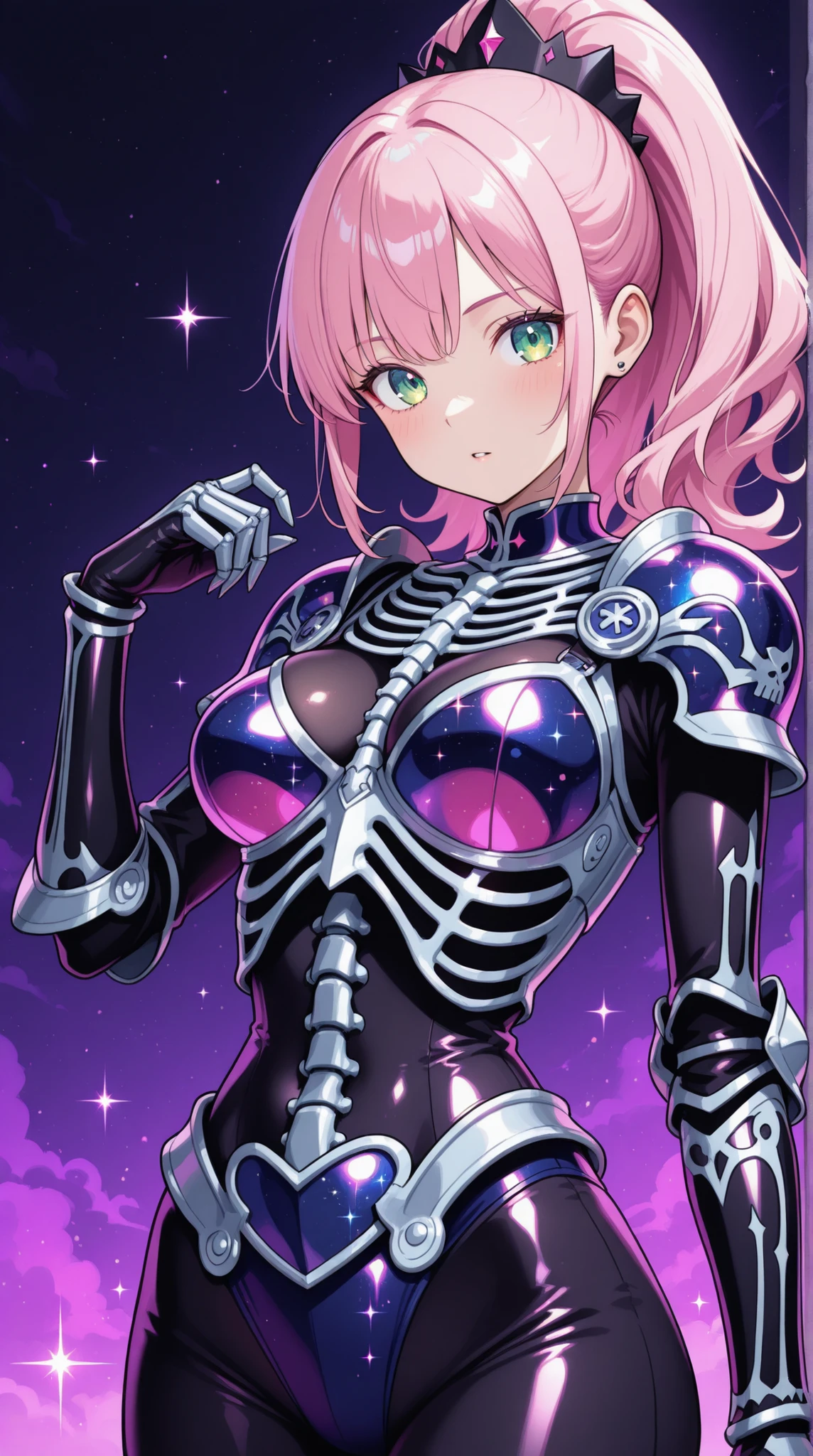 womanhood, glitter black skeleton armor, 