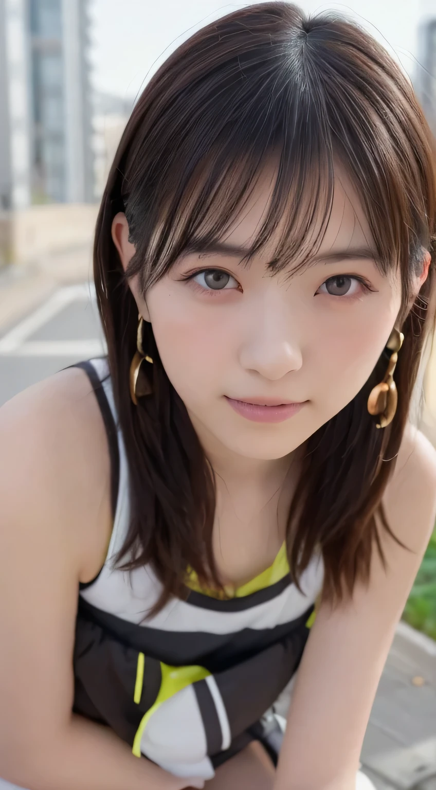 (highest quality:1.2),(perfect beautiful face:1.2),(perfect and beautiful posture:1.2),(japanese woman:1.1), ponytail hair,On the beach of a deserted island, smile, (Chunky muscular body:1.2),Ultra-high precision photos,clear eyes,