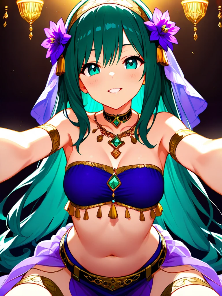 Woman in belly dance costume, full color illustration,