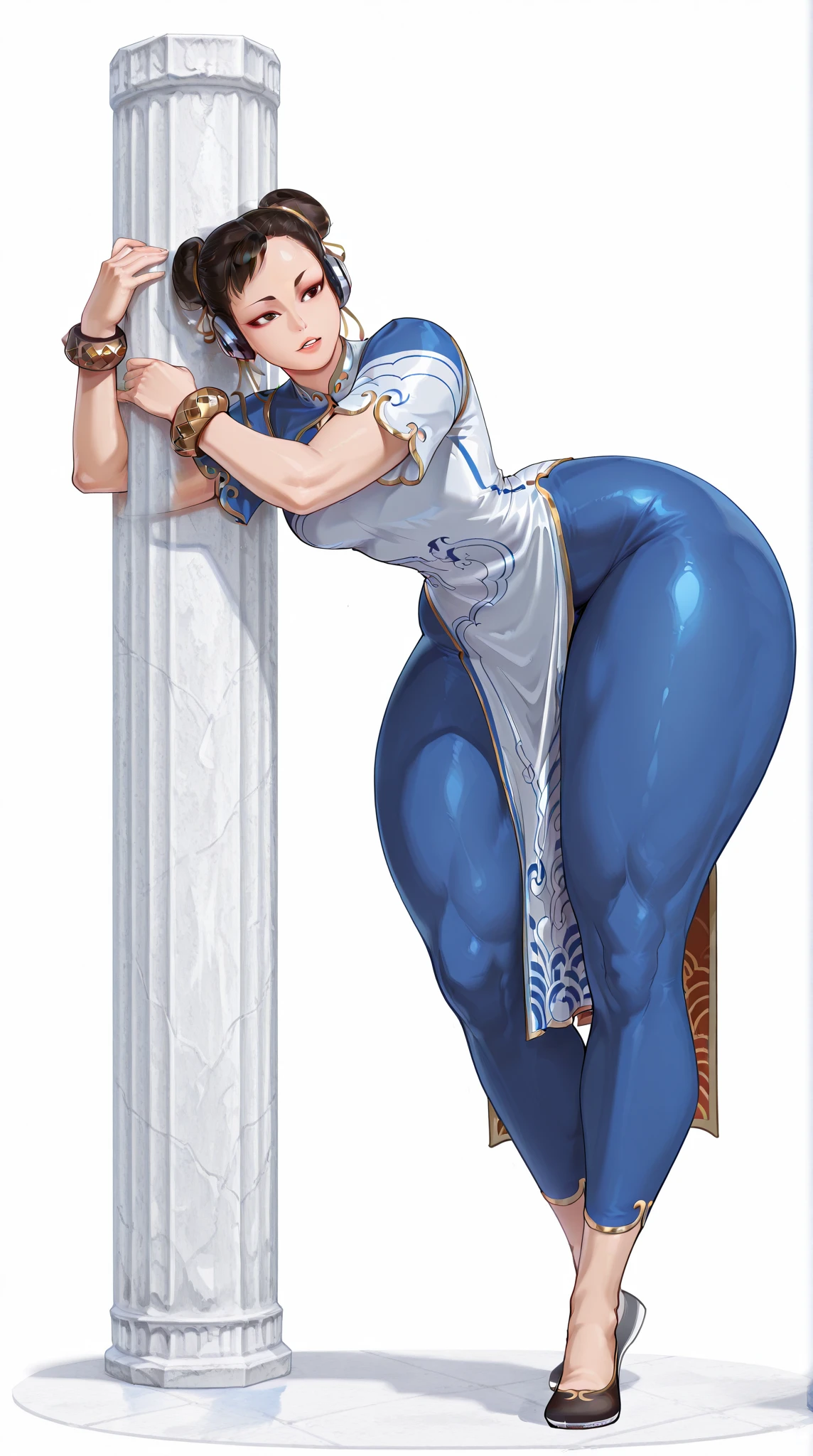 in yusuke murata style, Hold the pose, but draw with flat colors, cel shading, limited color palette and simplified lighting. sexy girl on the coast, with a big ass