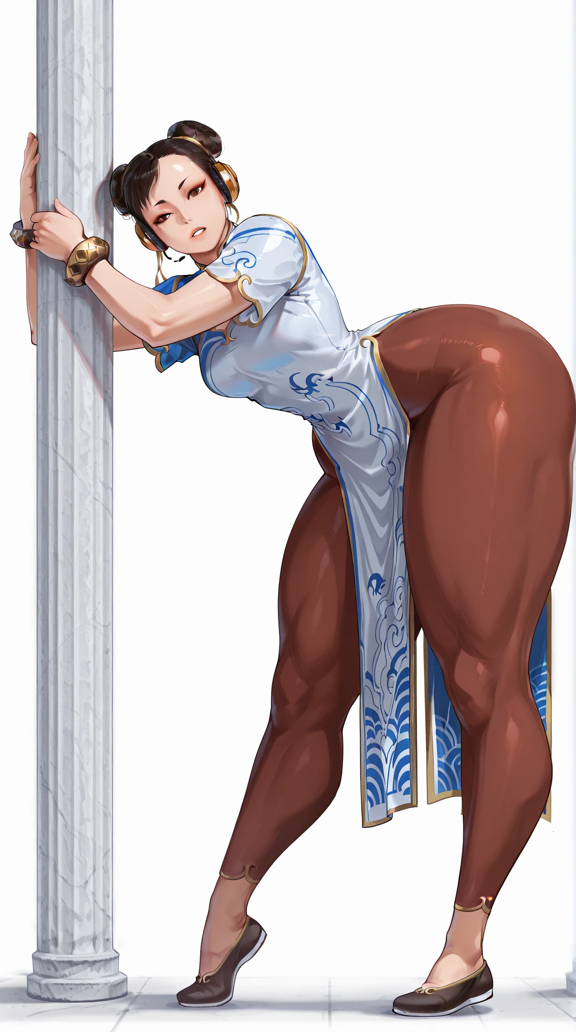 (high resolution, pixel perfect, realistic, gorgeous illustrations), (hyper quality, muste piece, etheric: 1.4), (((1girl))), ((((black skin)))), clothed, (((((((Buttlift))))))), (((((((stand,open legs))))))), tattoo, mature woman, cool atmosphere, (((((((crew cut))))))), ((Exquisite face)), (clear face), (((((((muscular))))))), ((thick thighs)), (((wide hips))), ((Big breasts that are about to burst)), fighter, (((woman))), ((((wh_chi_armor)))),  ((leotard)), ((((loincloth)))), (shiny skin), ((((gleaming skin)))), (((sweat))), simple background,